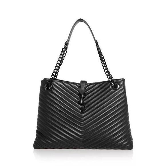 Rebecca Minkoff Edie Chevron Quilted Leather Tote Handbag Black $420.00 - Picture 1 of 11